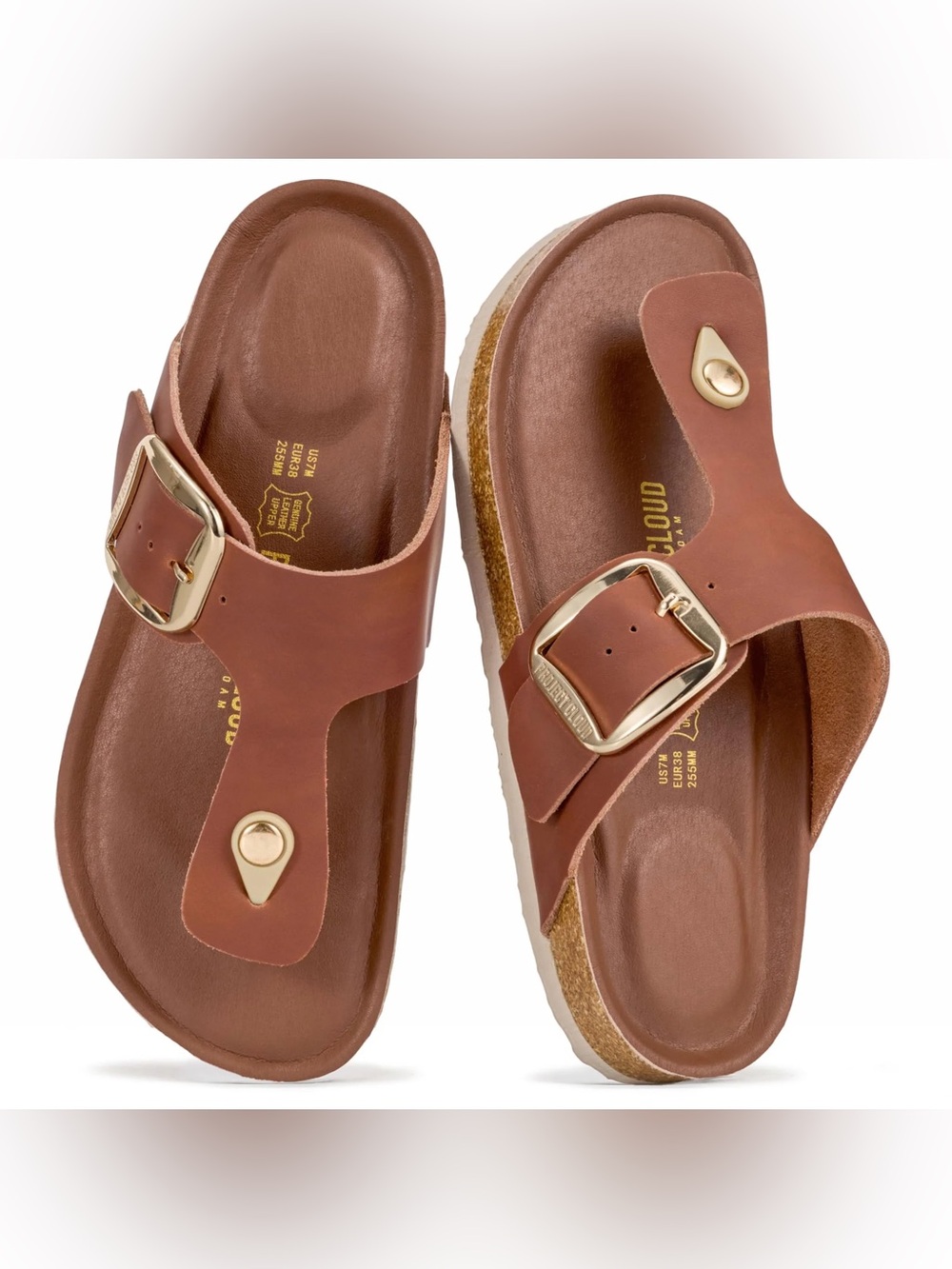 Project Cloud Malaga Brown Leather Sandals Memory Foam Water-Resistant Anti-Slip
